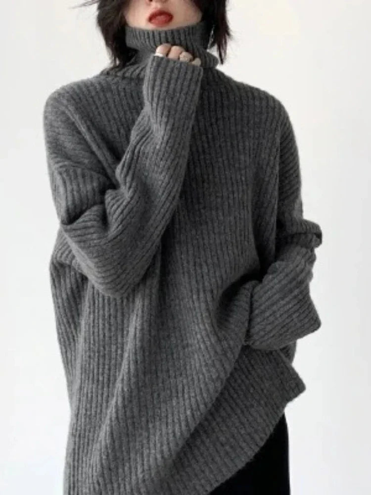 Long Sleeve Solid Comfortable Jumpers Korean Style Turtleneck Pullovers 2025 Autumn Winter Loose Casual Warm Knitted Sweater