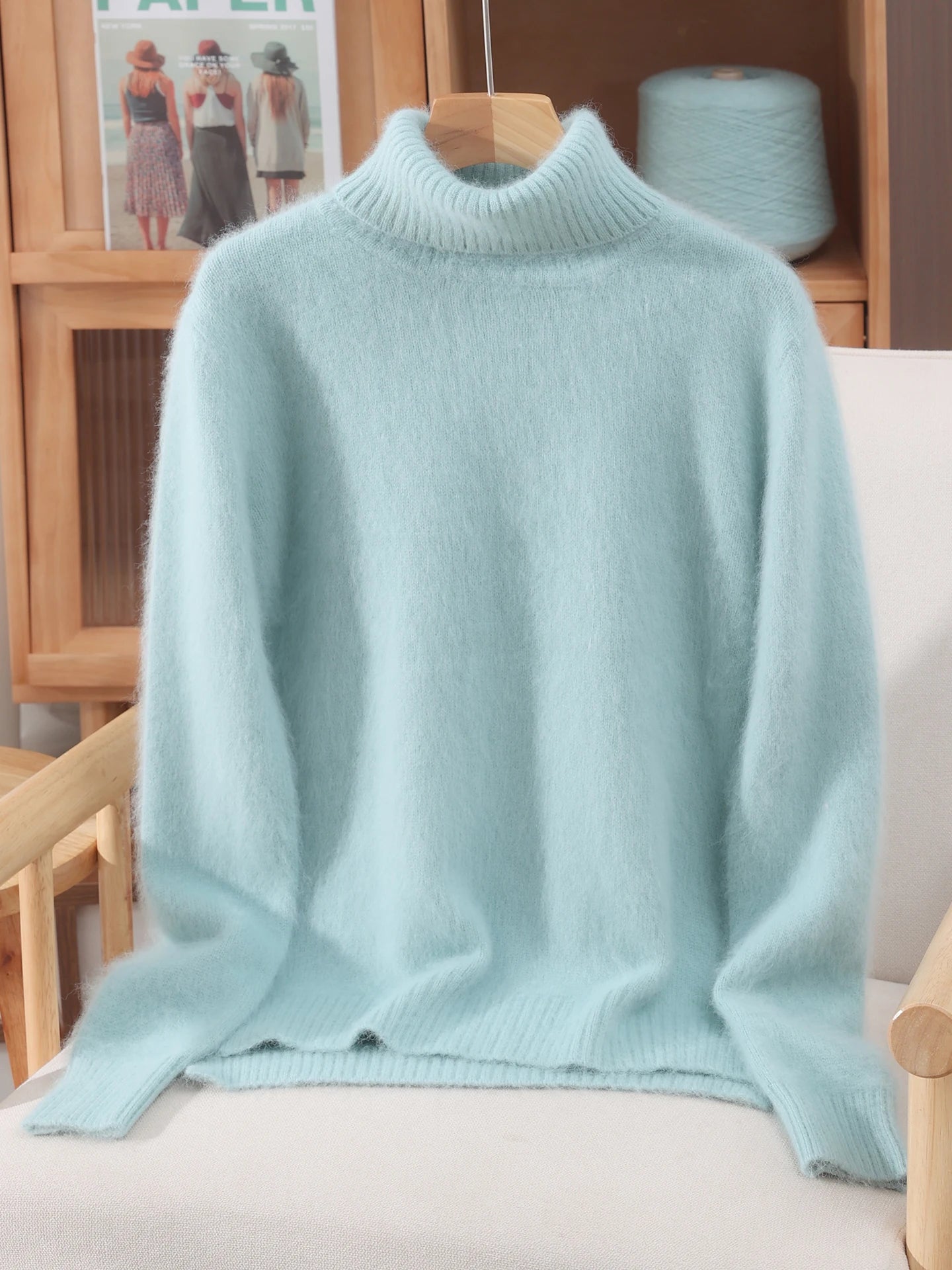Autumn Winter Women 100% mink cashmere  Sweater New Fashion Fur-feeling Pullover Lapel Sweater High Quality Woman Knitted Tops