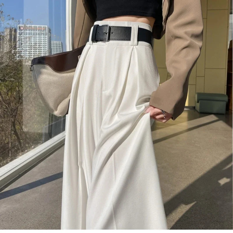 2025 New Spring Summer Casual Loose Women's Wide Leg Full Length Pants High Waist Solid Female Elegant Straight Trousers