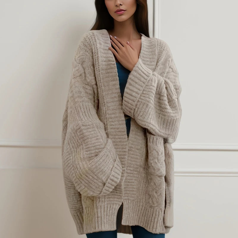 New Loose Women's Knitted Cardigan Casual Solid Color Sweater Medium Length Thick Elegant Loose Coat with Pockets