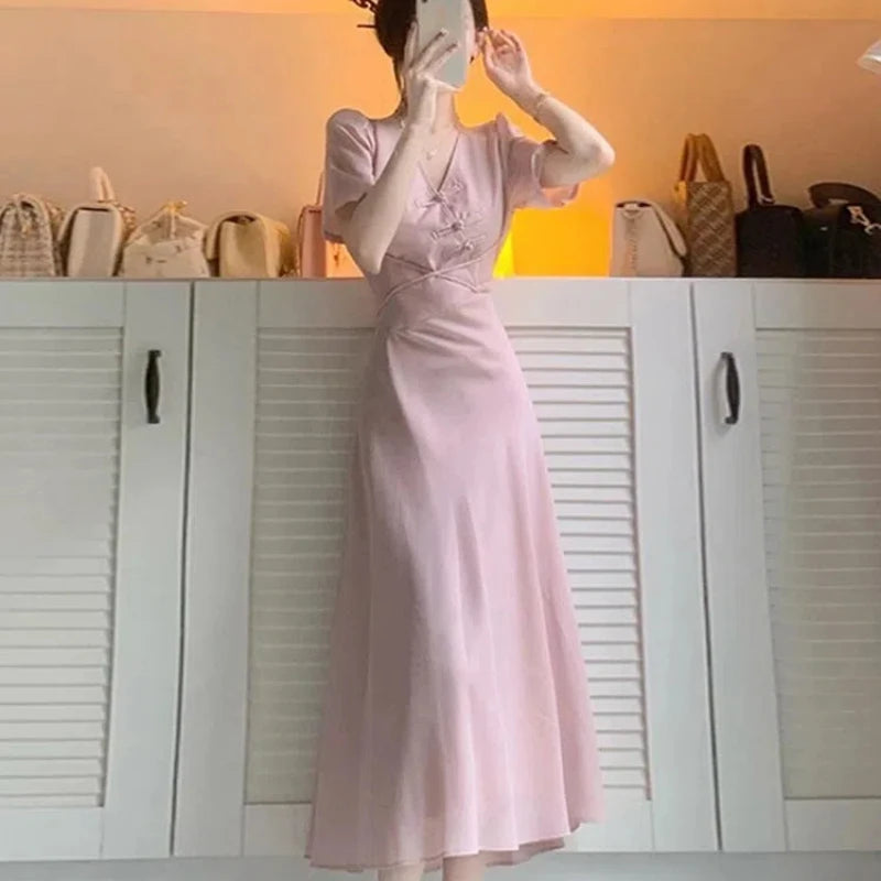 Chinese Style Modified Cheongsam Temperament Dress for Women in Summer New Style Waist-hugging to Make Them Look Slim High-end