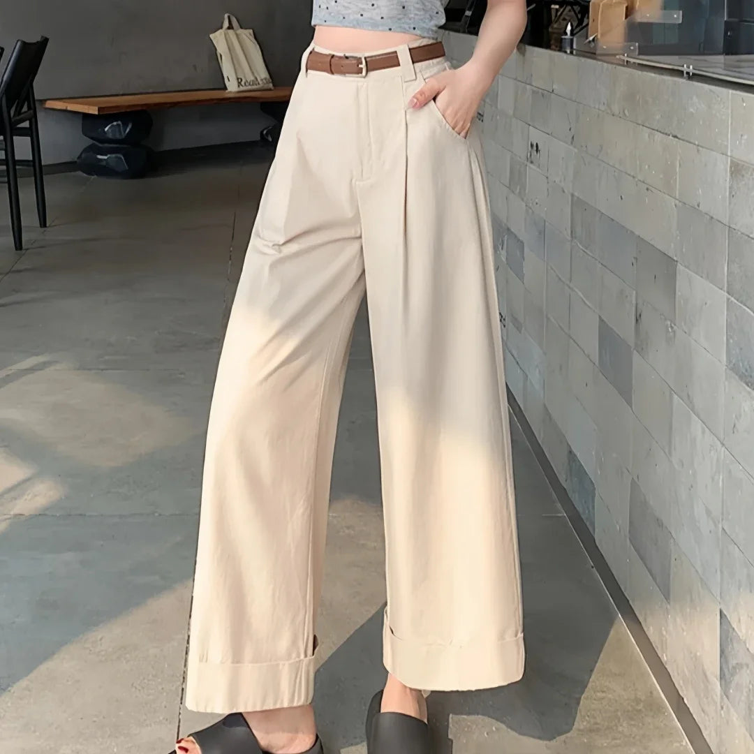 2025 New Spring Summer Washed Cotton Wide Leg Pants for Women High Waist Elegant Casual Loose Ankle Length Pant Trousers Female