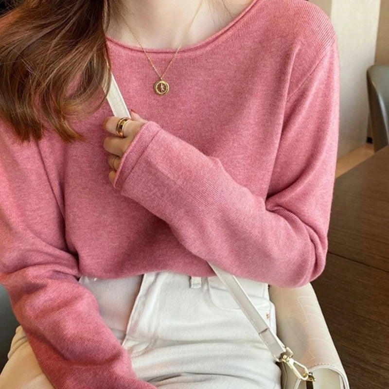 Simplicity Youth All-match Korean Pullovers Top Autumn Winter New Long Sleeve Solid Casual Sweaters Fashion Trend Women Clothing
